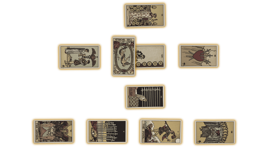 Ten Tarot Cards in a Celtic Cross Spread