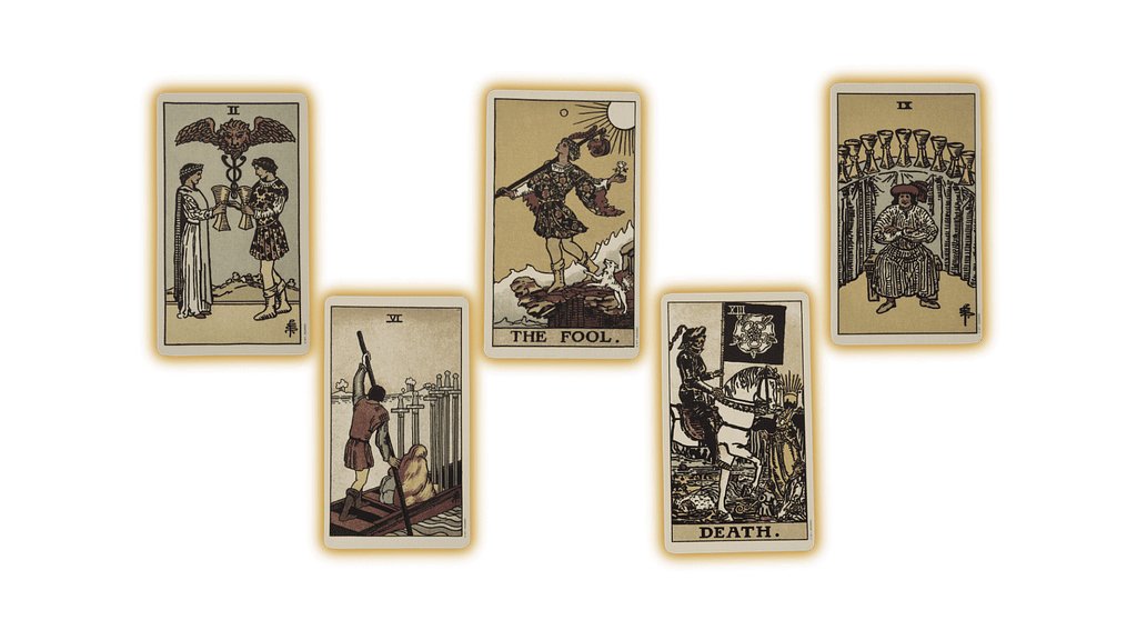 Five Tarot Cards in a Spread