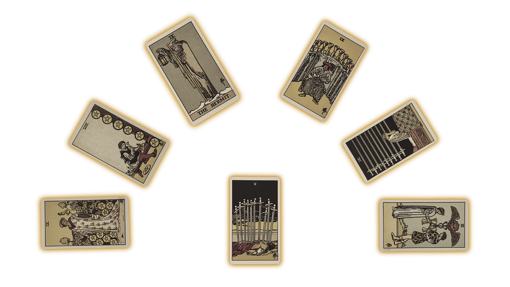 Seven Tarot Cards in a Fan