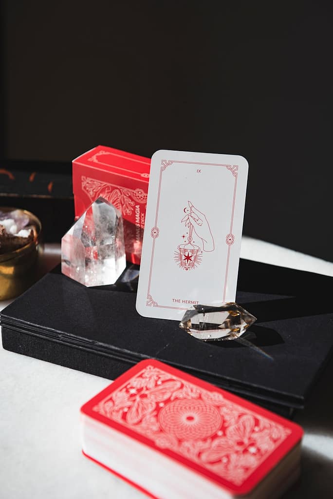 A couple of cards sitting on top of a table