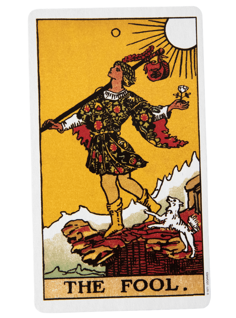 The Fool tarot card from the Rider-Waite-Smith tarot deck.