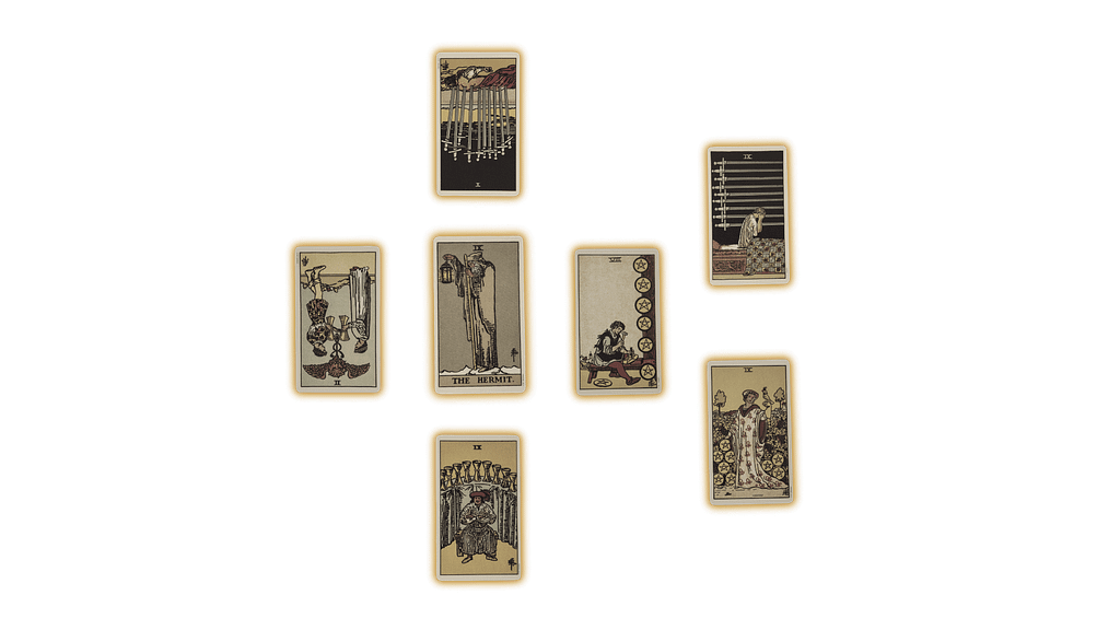 Seven Tarot Cards in a Spread