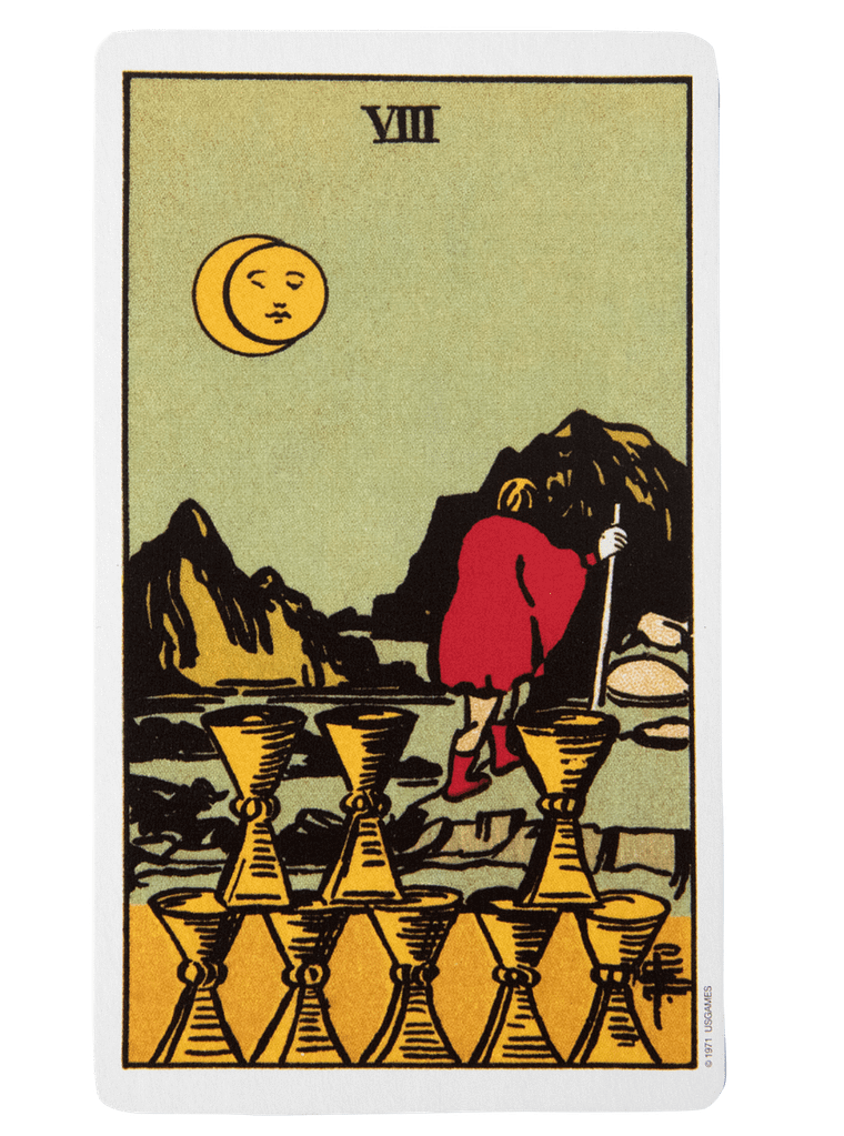 Eight of Cups Tarot Card from the Rider-Waite Tarot Deck