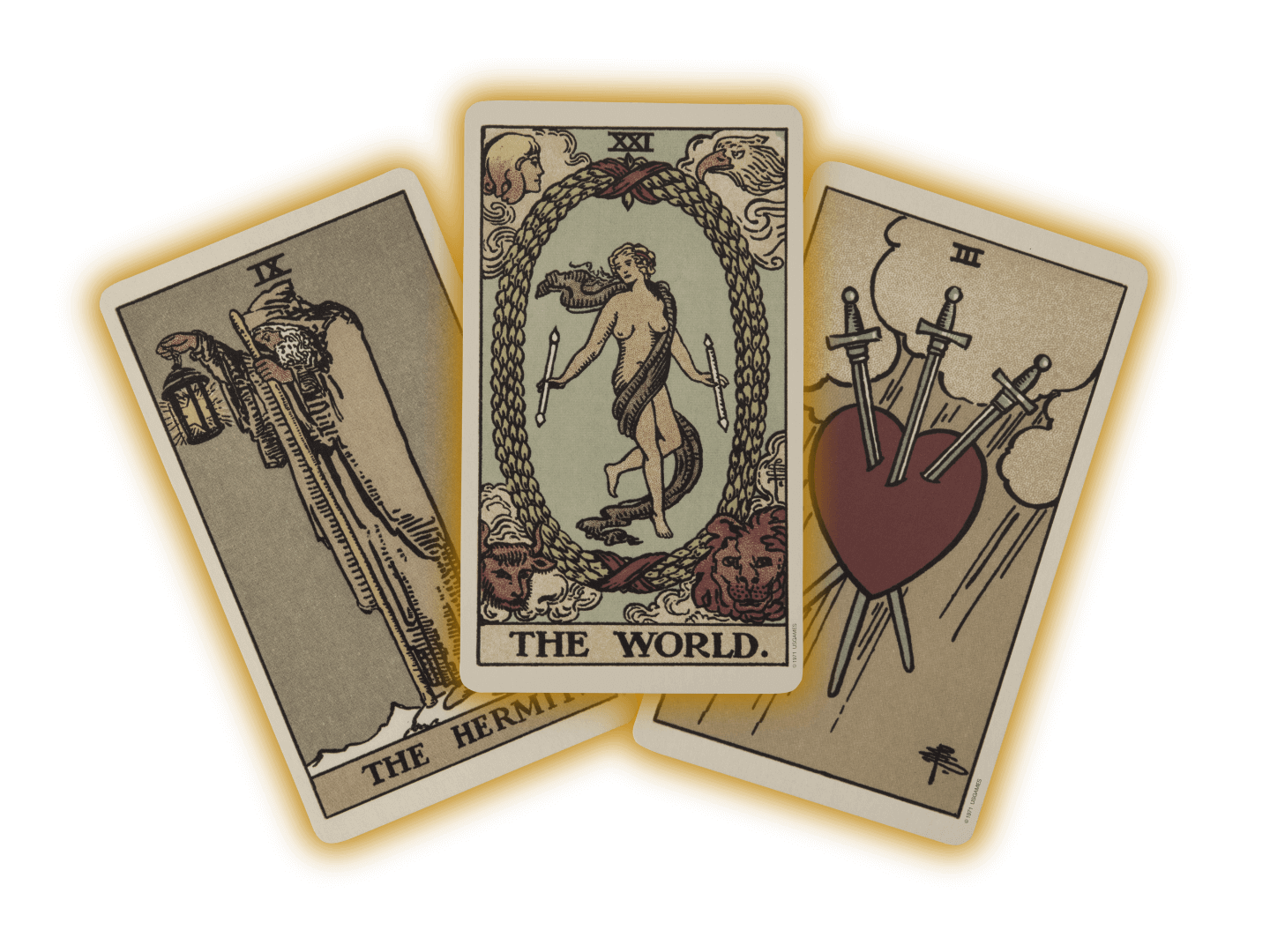 Three Tarot Cards in a Fan