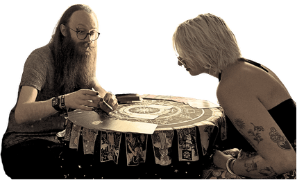 Gord offering a tarot reading in Manchester