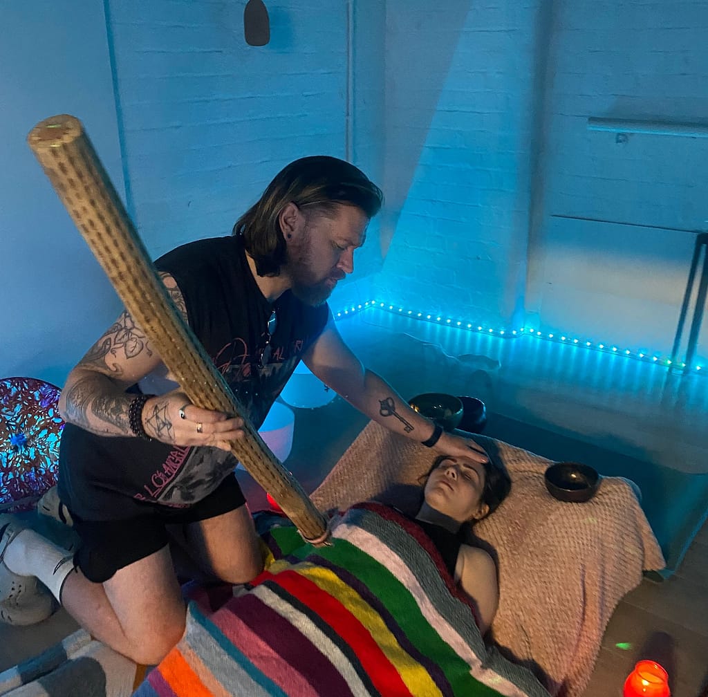 One-to-one sound healing session.