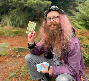 Gord holding some tarot cards