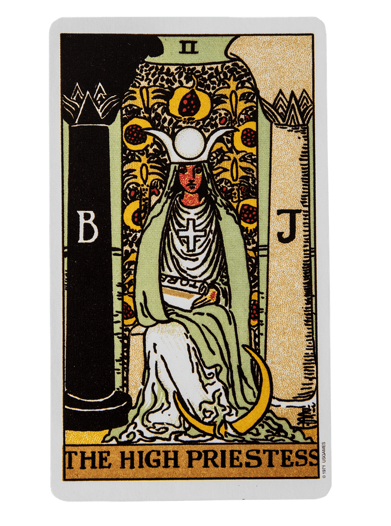 The high priestess from the rider-waite smith tarot deck.