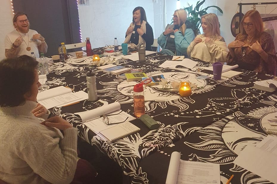 Sound healing training session doing some tapping